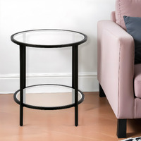 22"" Black And Clear Glass And Steel Round End Table With Shelf