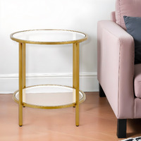 22"" Brass And Clear Glass And Steel Round End Table With Shelf