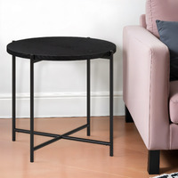 22"" Black Wood And Steel Round End Table