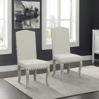 Set Of Two Beige And Gray Upholstered Fabric Dining Parsons Chairs
