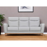 83"" Gray Leather Sofa With Brown Legs