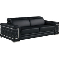 89"" Black Leather Sofa With Silver Legs