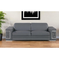 89"" Gray Leather Sofa With Silver Legs