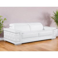 89"" White Leather Sofa With Silver Legs