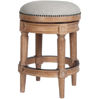 26"" Beige And Natural Solid Wood Swivel Backless Counter Height Bar Chair
