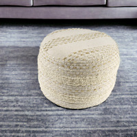 18"" Natural And Ivory Cotton Blend Round Striped Pouf Ottoman