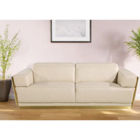 89"" Beige And Gold Leather Sofa