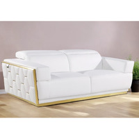89"" White And Silver Leather Sofa
