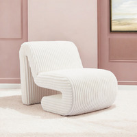 26"" White Corduroy Contemporary Shaped Lounge Chair