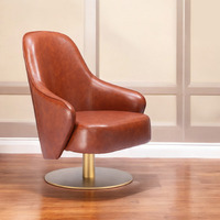 28"" Brown And Gold Faux Leather Swivel Arm Chair
