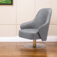 28"" Gray And Gold Faux Leather Swivel Arm Chair
