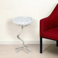 22"" Silver And White Marble Round End Table