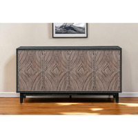 60"" Charcoal And Brown Distressed Wood Sideboard With Four Doors
