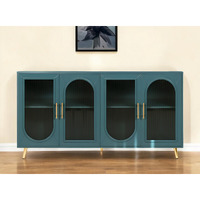 60"" Teal Blue Ribbed Texture Sideboard With Four Doors