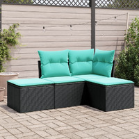 Vidaxl 4 Piece Patio Sofa Set With Cushions Black Poly Rattan
