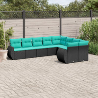 Vidaxl 9 Piece Patio Sofa Set With Cushions Black Poly Rattan