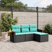 Vidaxl 4 Piece Patio Sofa Set With Cushions Black Poly Rattan