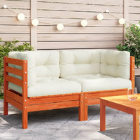 Vidaxl Patio Sofa Corner With Cushions 2 Pcs Wax Brown Solid Wood Pine