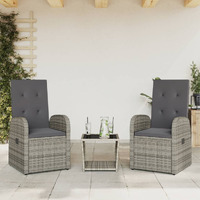 Vidaxl 3 Piece Patio Dining Set With Cushions Gray Poly Rattan