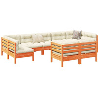 Vidaxl 9 Piece Patio Sofa Set With Cushions Wax Brown Solid Wood Pine