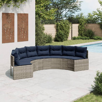 Vidaxl Patio Sofa With Cushions Half-Round Gray Poly Rattan