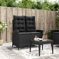 Vidaxl Reclining Patio Bench With Cushions Black Poly Rattan