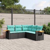Vidaxl 5 Piece Patio Sofa Set With Cushions Black Poly Rattan