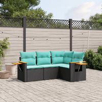 Vidaxl 4 Piece Patio Sofa Set With Cushions Black Poly Rattan