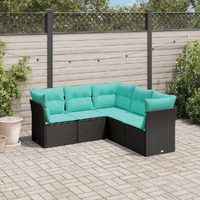 Vidaxl 5 Piece Patio Sofa Set With Cushions Black Poly Rattan