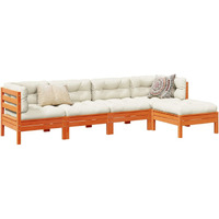Vidaxl 5 Piece Patio Sofa Set With Cushions Wax Brown Solid Wood Pine