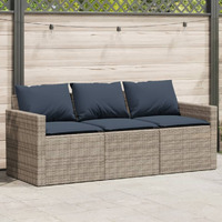 Vidaxl Patio Sofa With Cushions 3-Seater Gray Poly Rattan