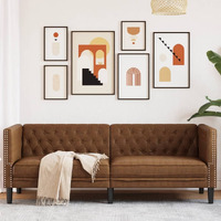 Vidaxl Chesterfield Sofa 3-Seater Brown Faux Suede Leather