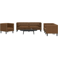 Vidaxl 3 Piece Chesterfield Sofa Set With Bolsters Brown Faux Suede Leather