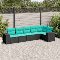 Vidaxl 6 Piece Patio Sofa Set With Cushions Black Poly Rattan
