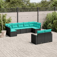 Vidaxl 9 Piece Patio Sofa Set With Cushions Black Poly Rattan