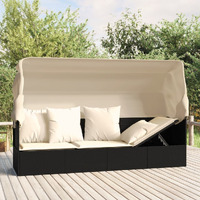 Vidaxl Patio Lounge Bed With Roof And Cushions Black Poly Rattan
