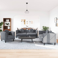 Vidaxl 3 Piece Sofa Set With Pillows Dark Gray Velvet