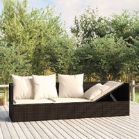 Vidaxl Patio Lounge Bed With Cushions Brown Poly Rattan