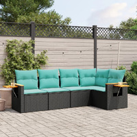 Vidaxl 5 Piece Patio Sofa Set With Cushions Black Poly Rattan