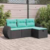 Vidaxl 4 Piece Patio Sofa Set With Cushions Black Poly Rattan