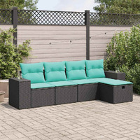 Vidaxl 5 Piece Patio Sofa Set With Cushions Black Poly Rattan