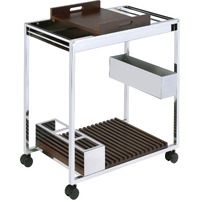 Chrome And Brown Serving Cart With Stemware Shelf