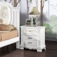White 2-Drawer Nightstand With Floral Motifs