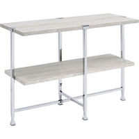 White Oak And Chrome Sofa Table With 1 Shelf