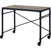Rustic Oak And Black Writing Desk With Wheels