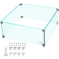 Vevor Fire Pit Wind Guard  14 X 14 X 6 Inch Glass Wind Guard  Rectangular Glass Shield  0.3"" Thick Fire Table  Clear Tempered Glass Flame Guard  Steady Feet Tree Pit Guard For Propane  Gas  Outdoor
