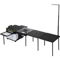 Vevor Outdoor Mobile Kitchen  Portable Multifunctional Camp Box With Wheels All In One Integrated Cooking Station With Windproof Stove  Folding Tables Storage Organizer  Black
