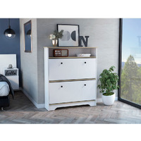 Brandford Shoe Rack  Superior Top  Two Shelves  Light Oak / White