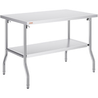 Vevor Commercial Worktable Workstation 48X30 Inch Folding Commercial Prep Table  Double-Shelf Stainless Steel Folding Table  Kitchen Work Table With 772 Lbs Load Silver Stainless Steel Kitchen Island