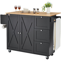 Vevor Kitchen Island Cart Rolling Storage Cabinet On Wheel With Drawer & Shelves